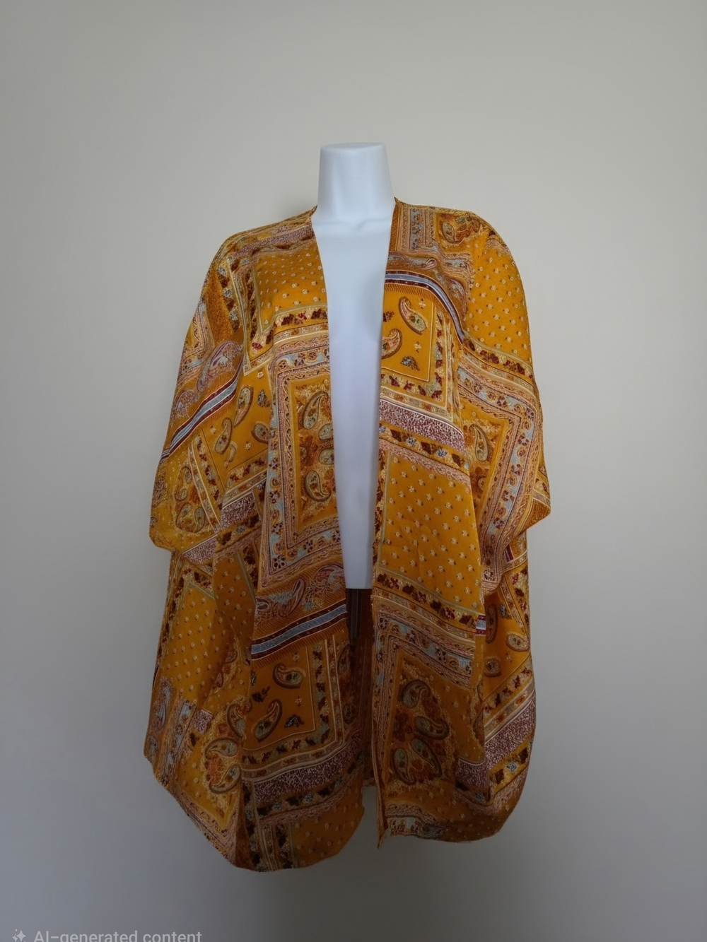 Golden Yellow Paisley Open-Front Kimono Cardigan
